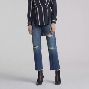 Rag & Bone High Rise Ankle Straight Distressed Jeans
